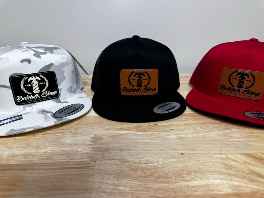 Custom Barber Shop Originals patch hats in three colorways
