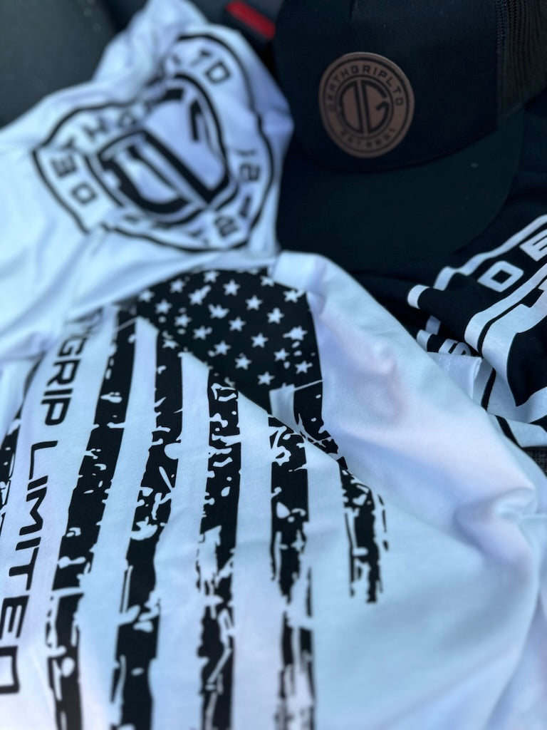 Deathgrip screen printed apparel with custom hat