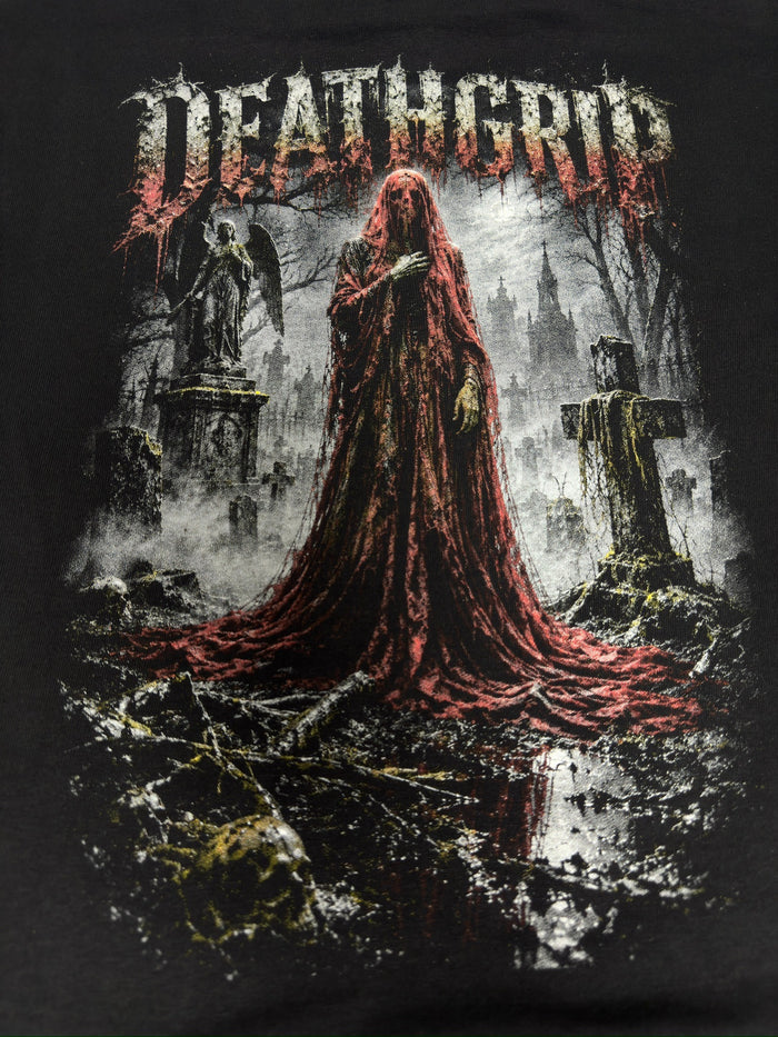 Detailed multicolor Deathgrip graveyard screen print