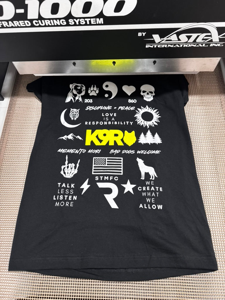 K9-R multi-element white and yellow screen print