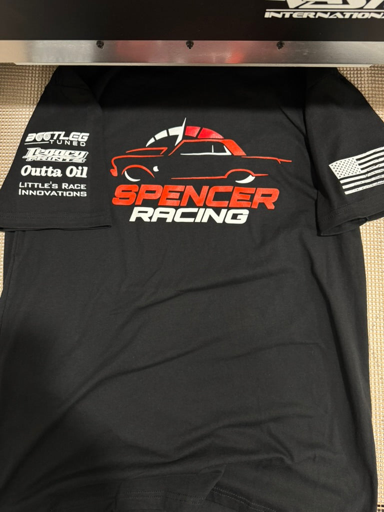 Finished Spencer Racing multicolor screen printed shirt